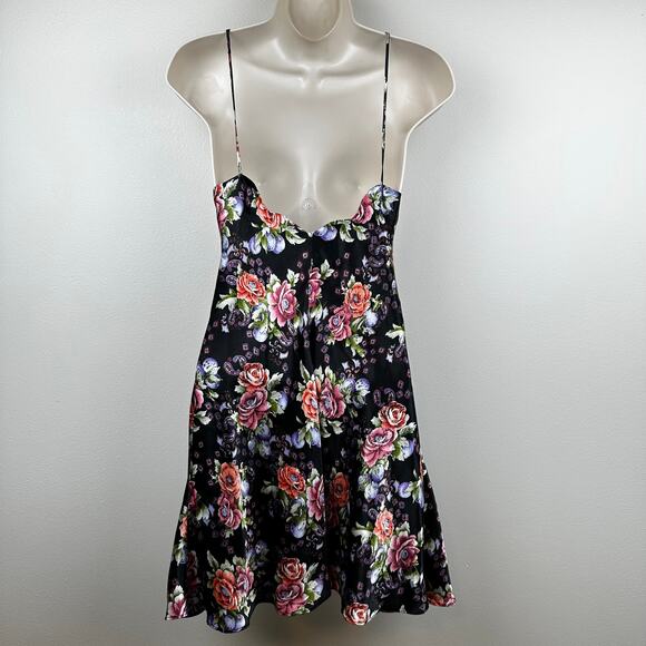 Vintage Victoria's Secret Gold Label Satin Slip Dress Floral Button Black Pink M - Picture 6 of 10